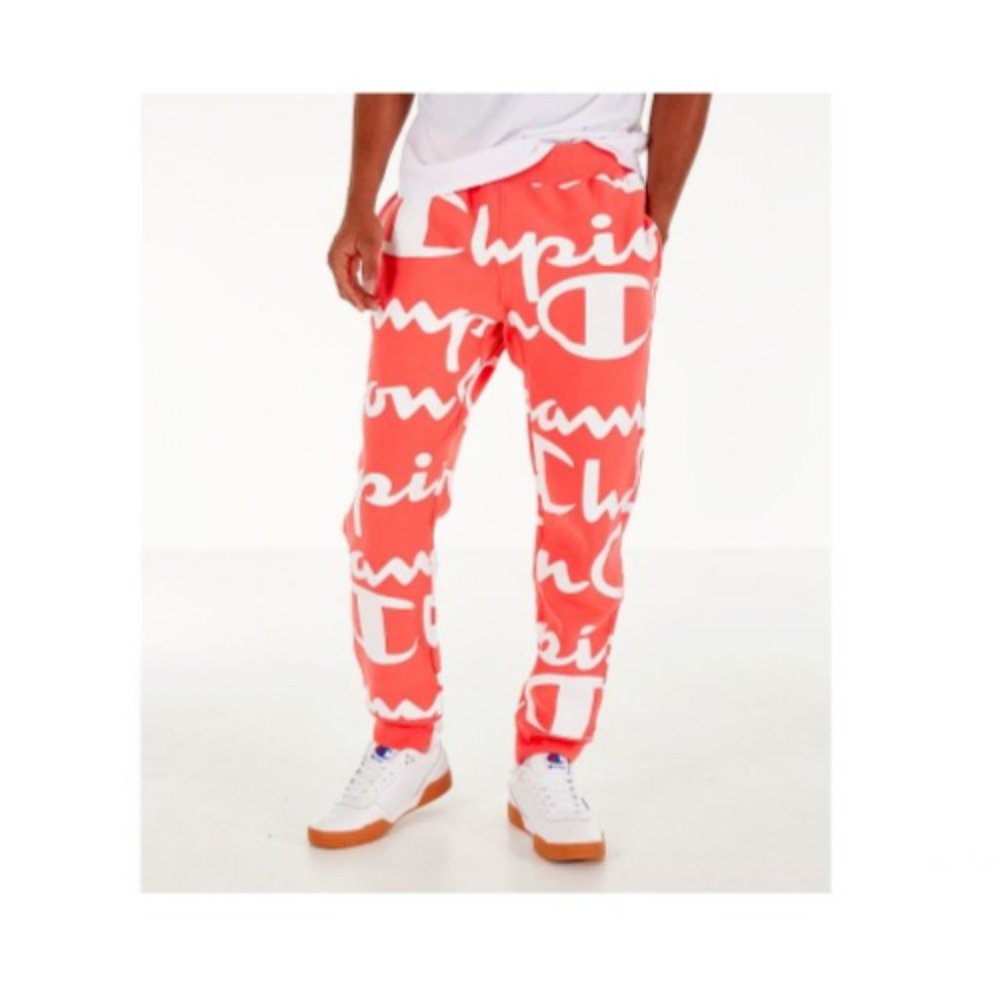 Champion Coral Reverse Weave Allover Logo Print Large Script Sweatpants …